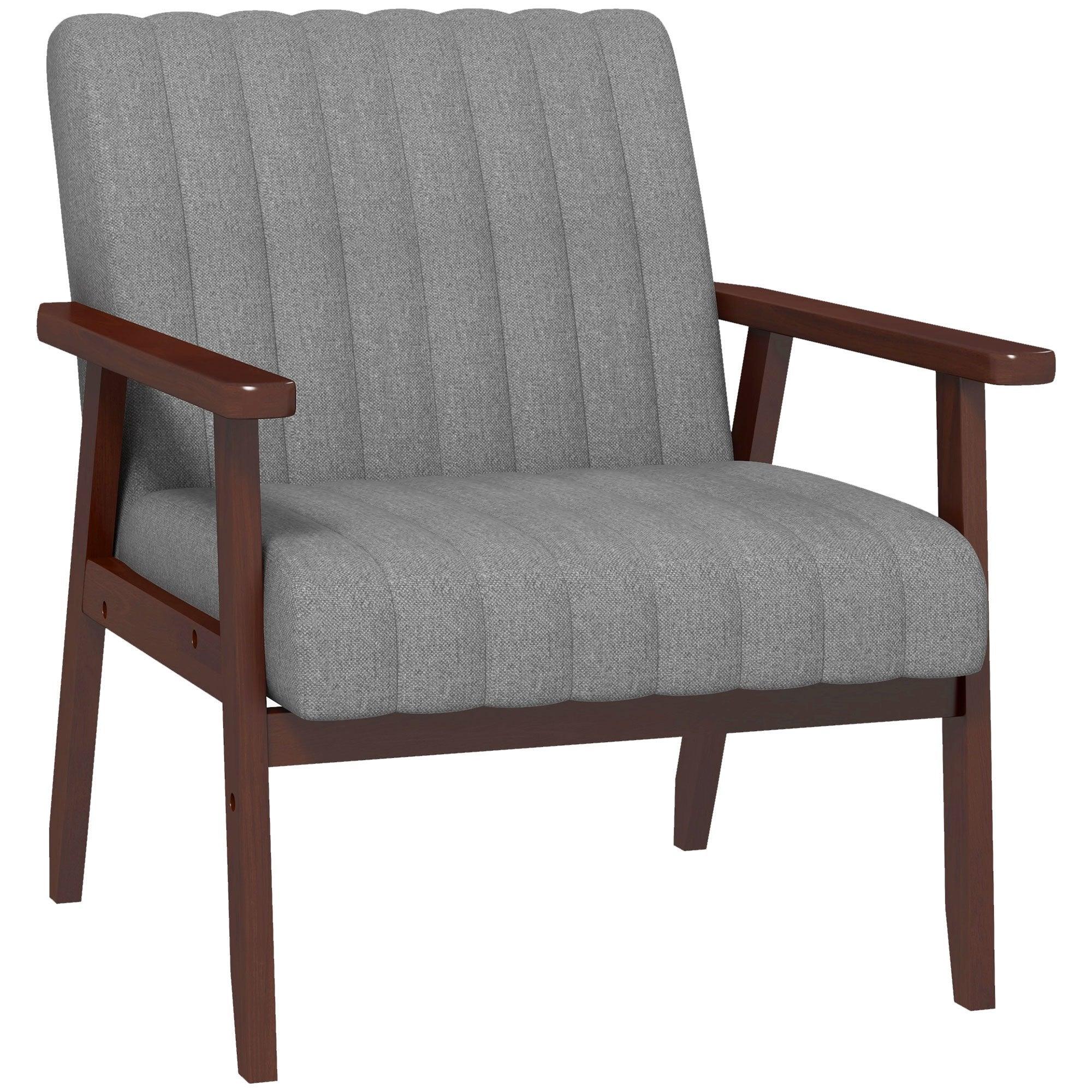 Accent Chair - Grey Tufted Wooden Legs, back view - House Of Avana