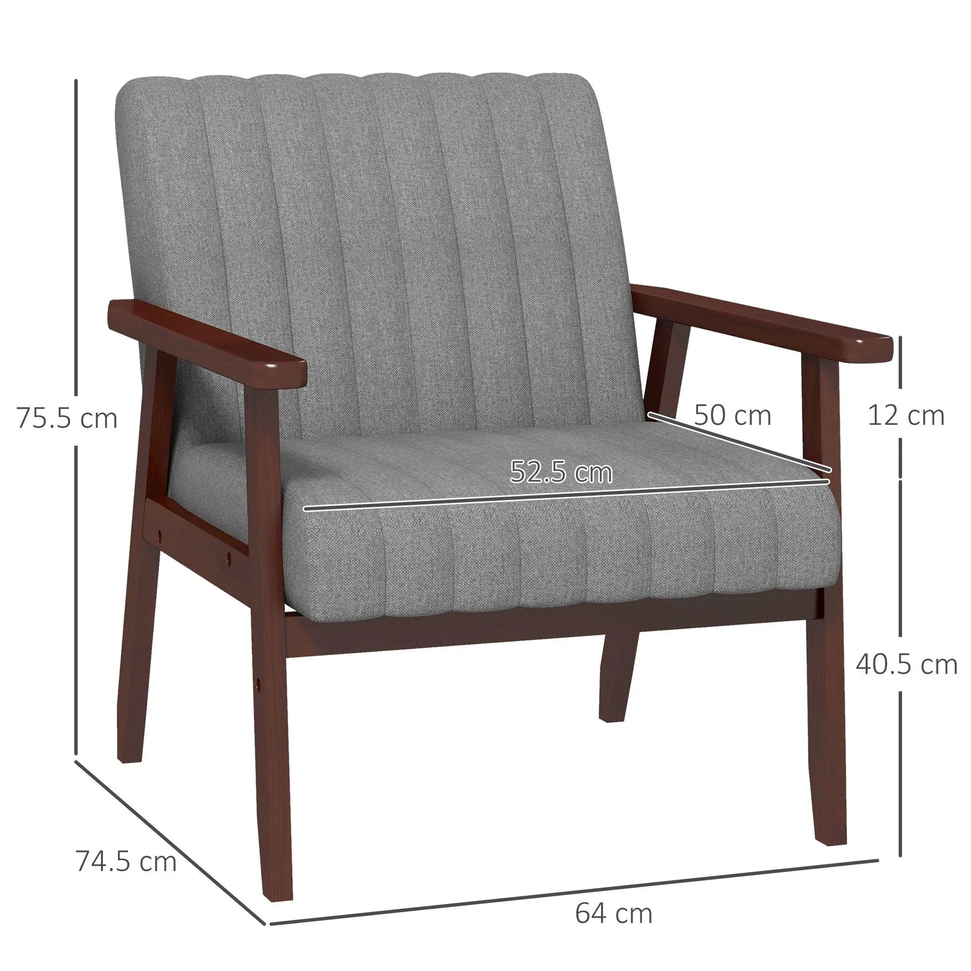 Accent Chair - Grey Tufted Wooden Legs, side view - House Of Avana