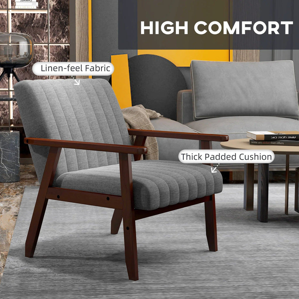 Accent Chair - Grey Tufted Wooden Legs, lifestyle image - House Of Avana