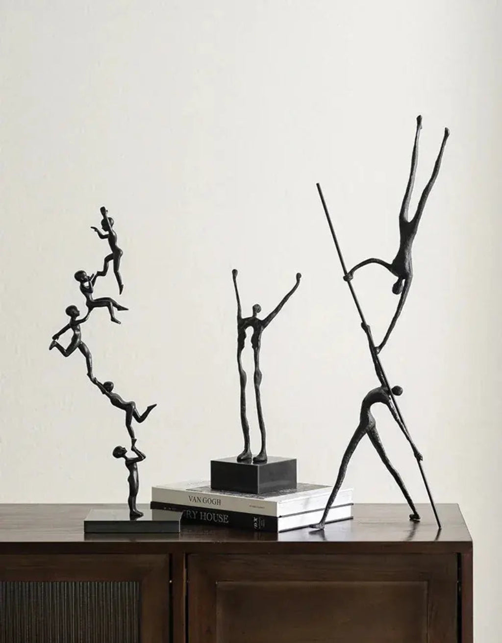 Abstract Sculpture - Acrobatic Figurine Gold Finish | Mixed (Metal and Marble) Figure Sculpture | scale view | Abstract home decor | House of Avana