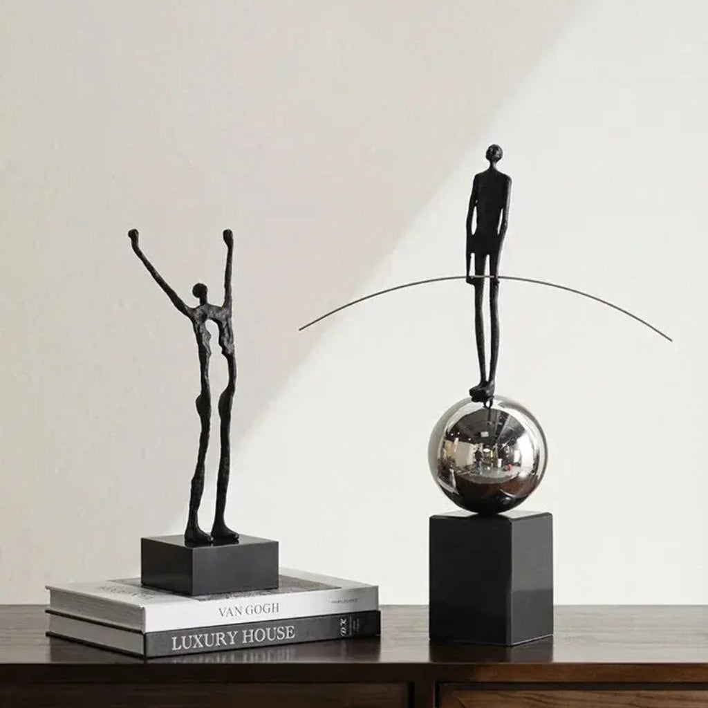 Abstract Sculpture - Acrobatic Figurine Gold Finish | Mixed (Metal and Marble) Figure Sculpture | dimensions | Abstract home decor | House of Avana