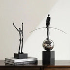 Abstract Sculpture - Acrobatic Figurine Gold Finish | Mixed (Metal and Marble) Figure Sculpture | dimensions | Abstract home decor | House of Avana