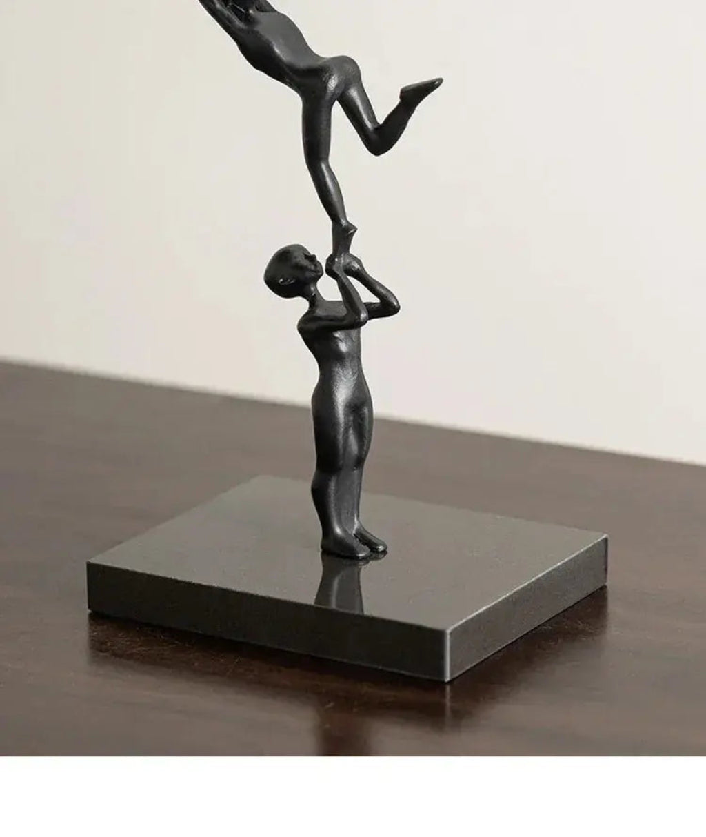 Abstract Sculpture - Acrobatic Figurine Gold Finish | Mixed (Metal and Marble) Figure Sculpture | overhead view | Abstract home decor | House of Avana