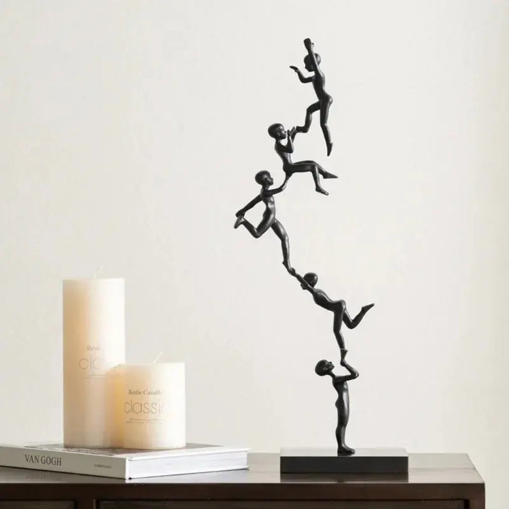 Abstract Sculpture - Acrobatic Figurine Gold Finish | Mixed (Metal and Marble) Figure Sculpture | side view | Abstract home decor | House of Avana