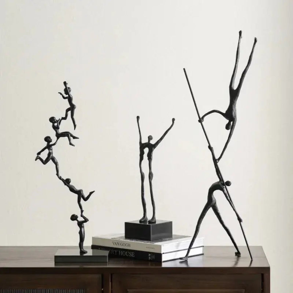 Abstract Sculpture - Acrobatic Figurine Gold Finish | Mixed (Metal and Marble) Figure Sculpture | back view | Abstract home decor | House of Avana