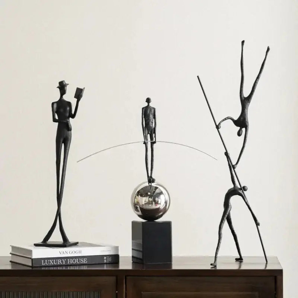 Abstract Sculpture - Acrobatic Figurine Gold Finish | Mixed (Metal and Marble) Figure Sculpture | detail view | Abstract home decor | House of Avana