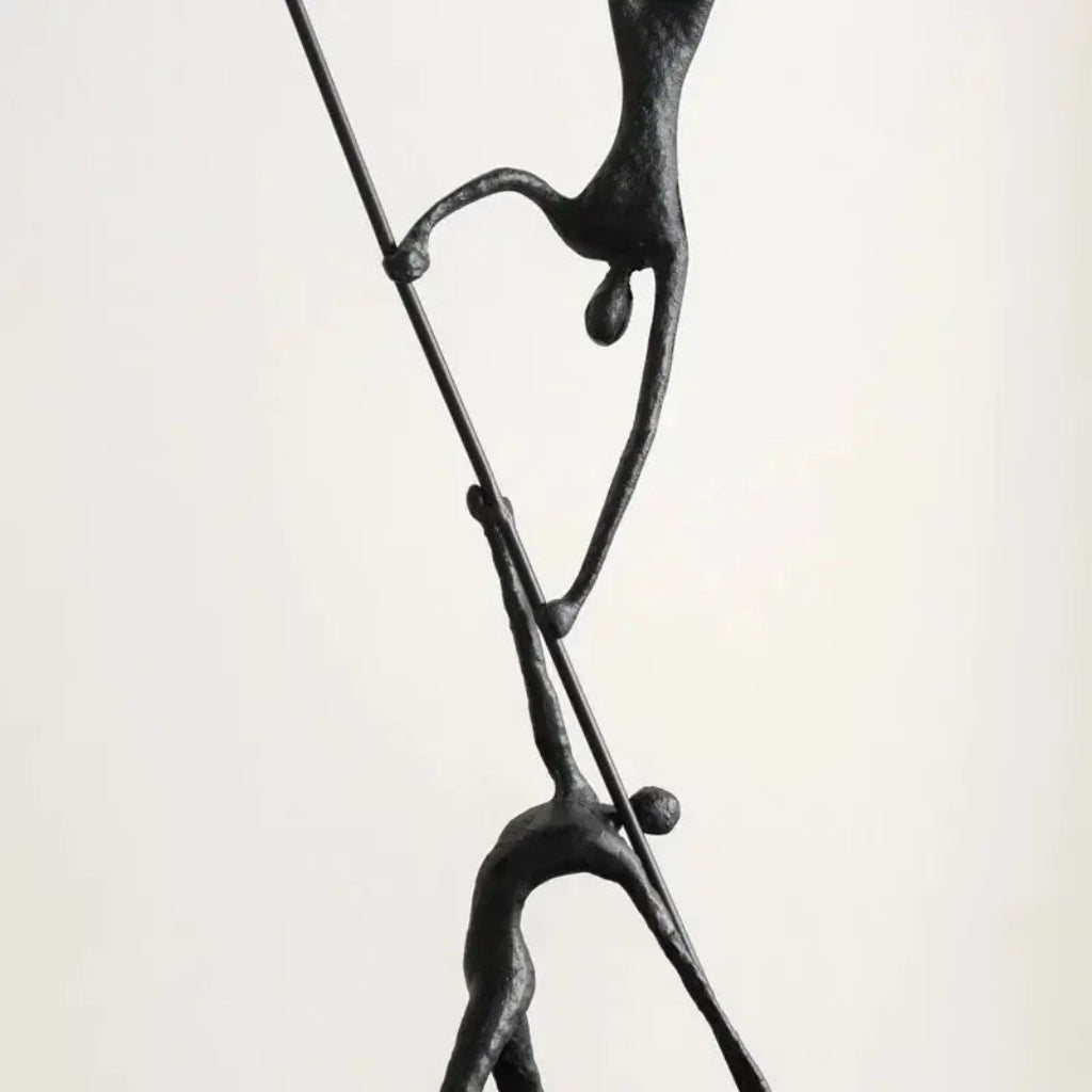 Abstract Sculpture - Acrobatic Figurine Gold Finish | Mixed (Metal and Marble) Figure Sculpture | angle view | Abstract home decor | House of Avana