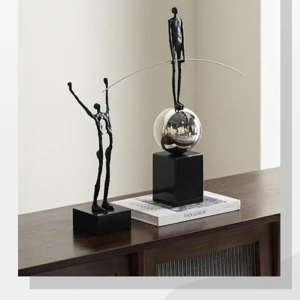 Abstract Sculpture - Acrobatic Figurine Gold Finish | Mixed (Metal and Marble) Figure Sculpture | lifestyle | Abstract home decor | House of Avana