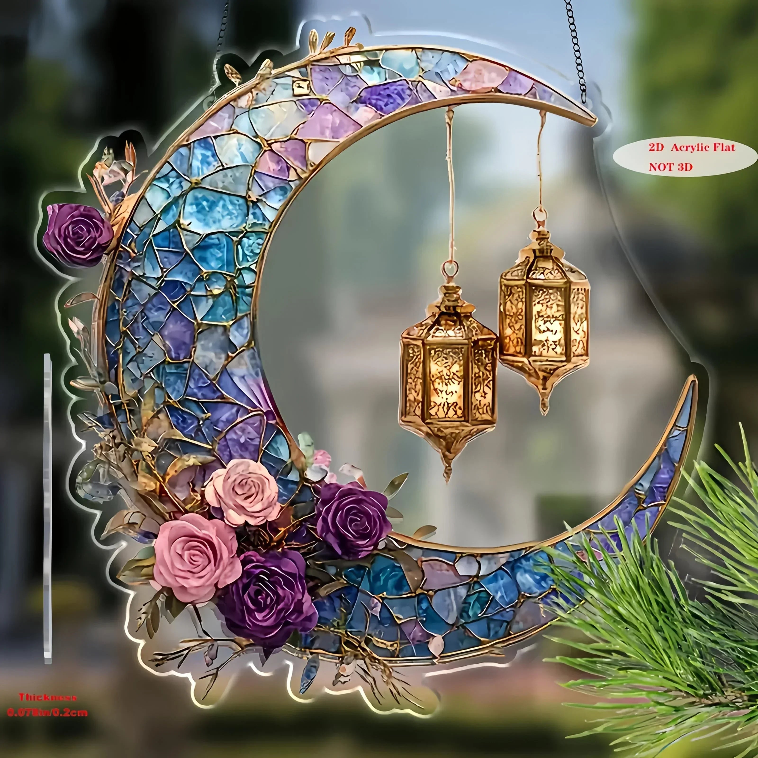 Acrylic Sun Catcher - Double-sided Crescent Moon, lifestyle image - House Of Avana