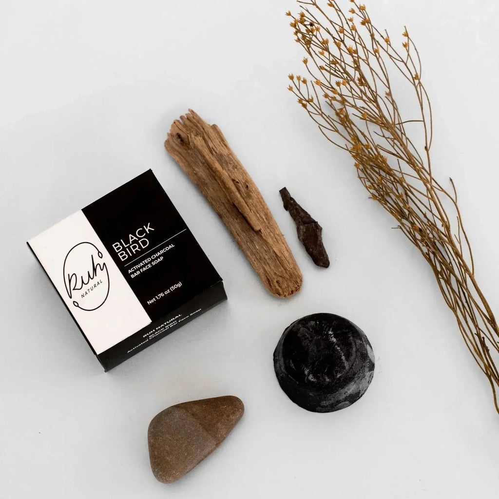 Activated Charcoal Bar Face Soap - Blackbird, side view - House Of Avana