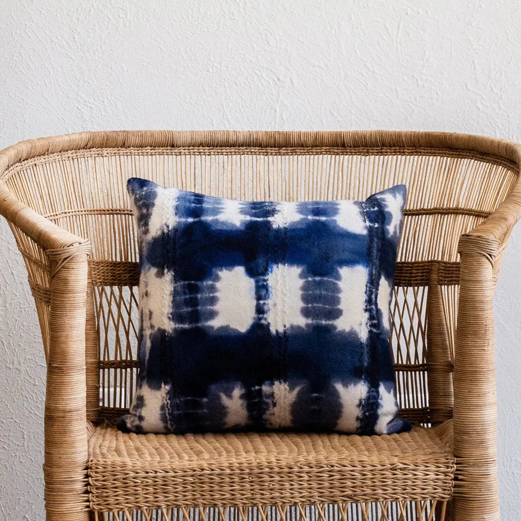 Adire Tie-dye Wool Blue Indigo Throw Pillow, side view - House Of Avana