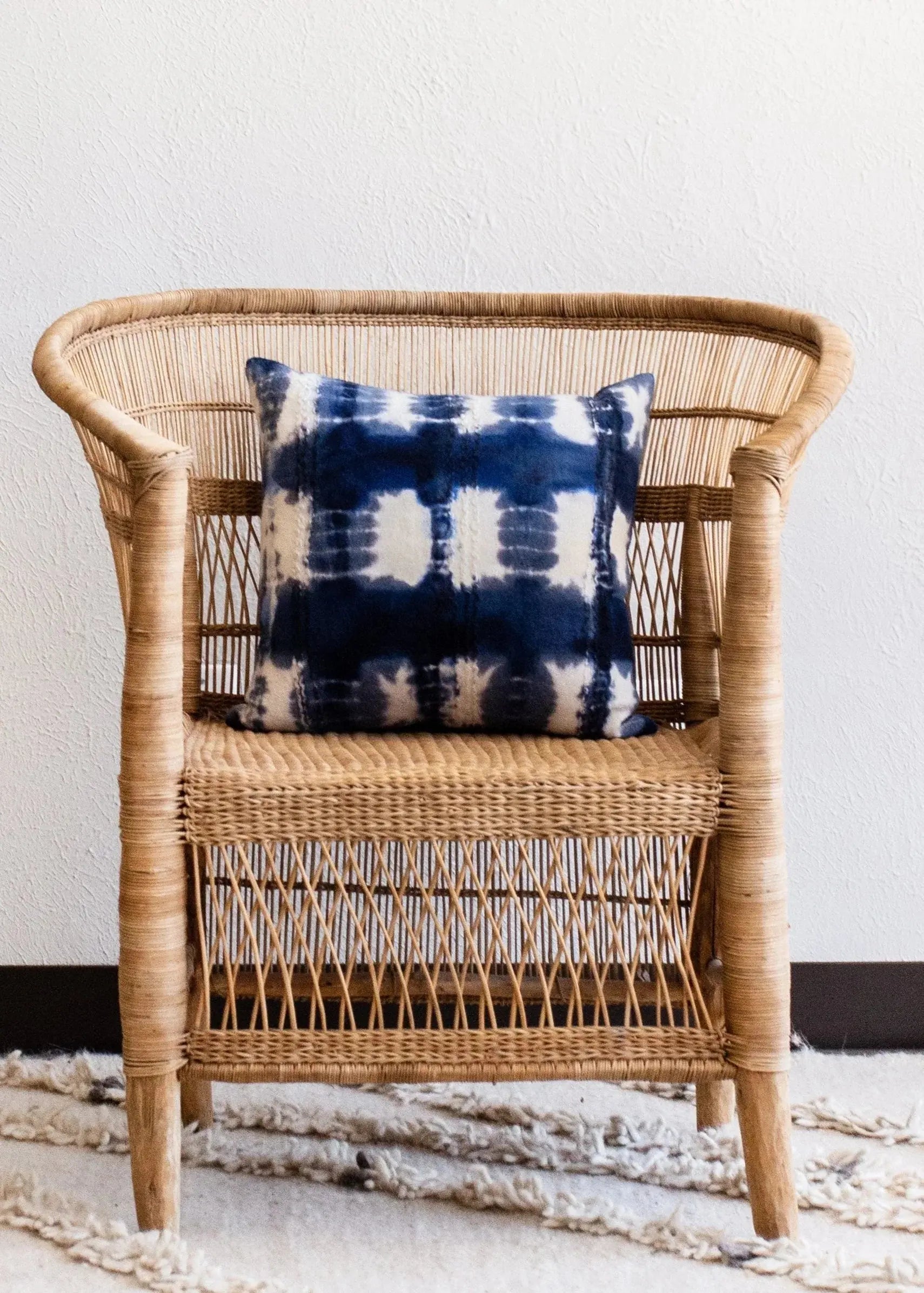 Adire Tie-dye Wool Blue Indigo Throw Pillow, front view - House Of Avana