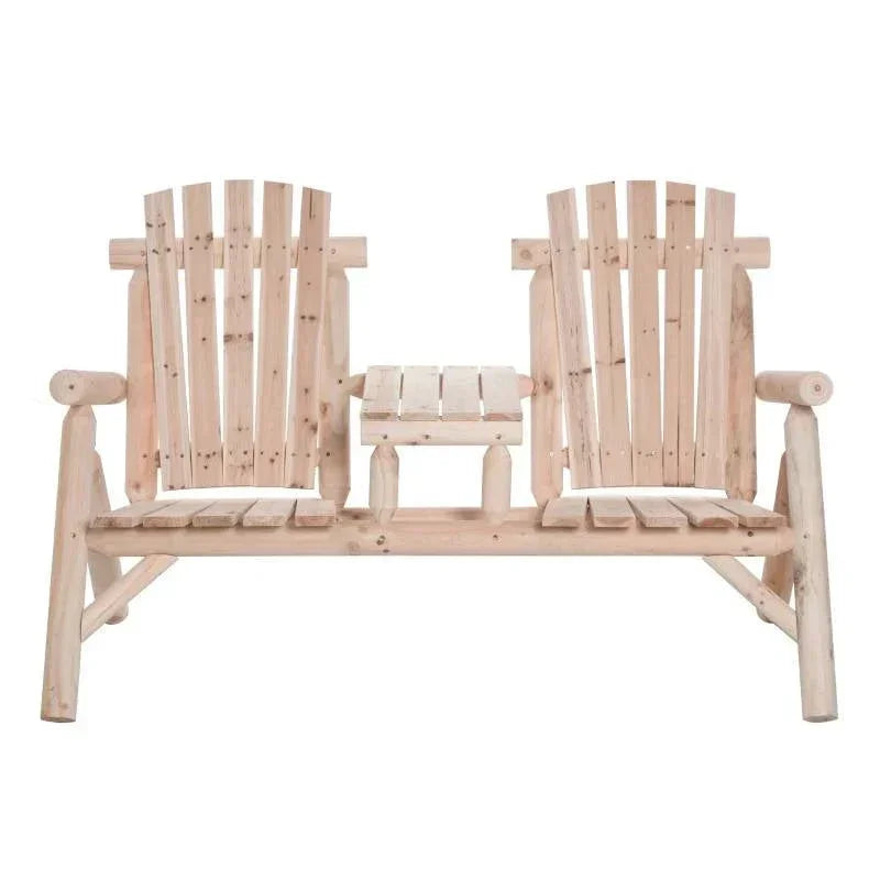 Adirondack Patio 2 Chair Lounger with Center Coffee Table Natural