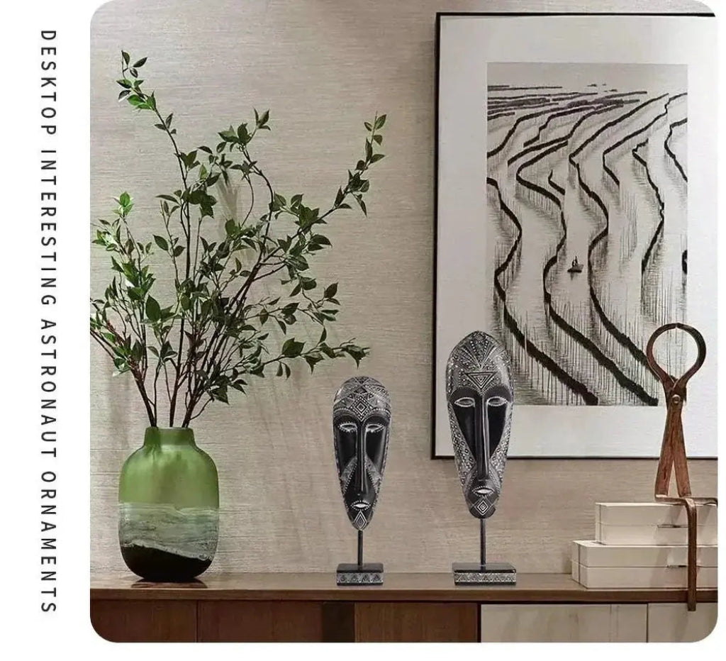 African Mask Wall Art - Hand-Painted Tribal Design | Decorative Figurine | scale view | Abstract home decor | House of Avana