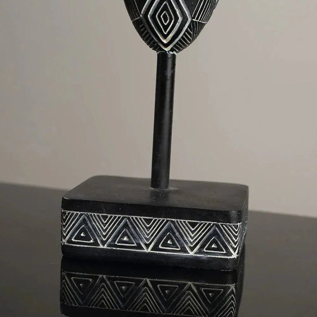 African Mask Wall Art - Hand-Painted Tribal Design | Decorative Figurine | back view | Abstract home decor | House of Avana