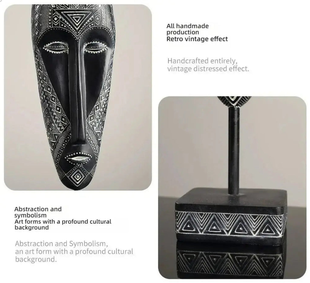 African Mask Wall Art - Hand-Painted Tribal Design | Decorative Figurine | angle view | Abstract home decor | House of Avana