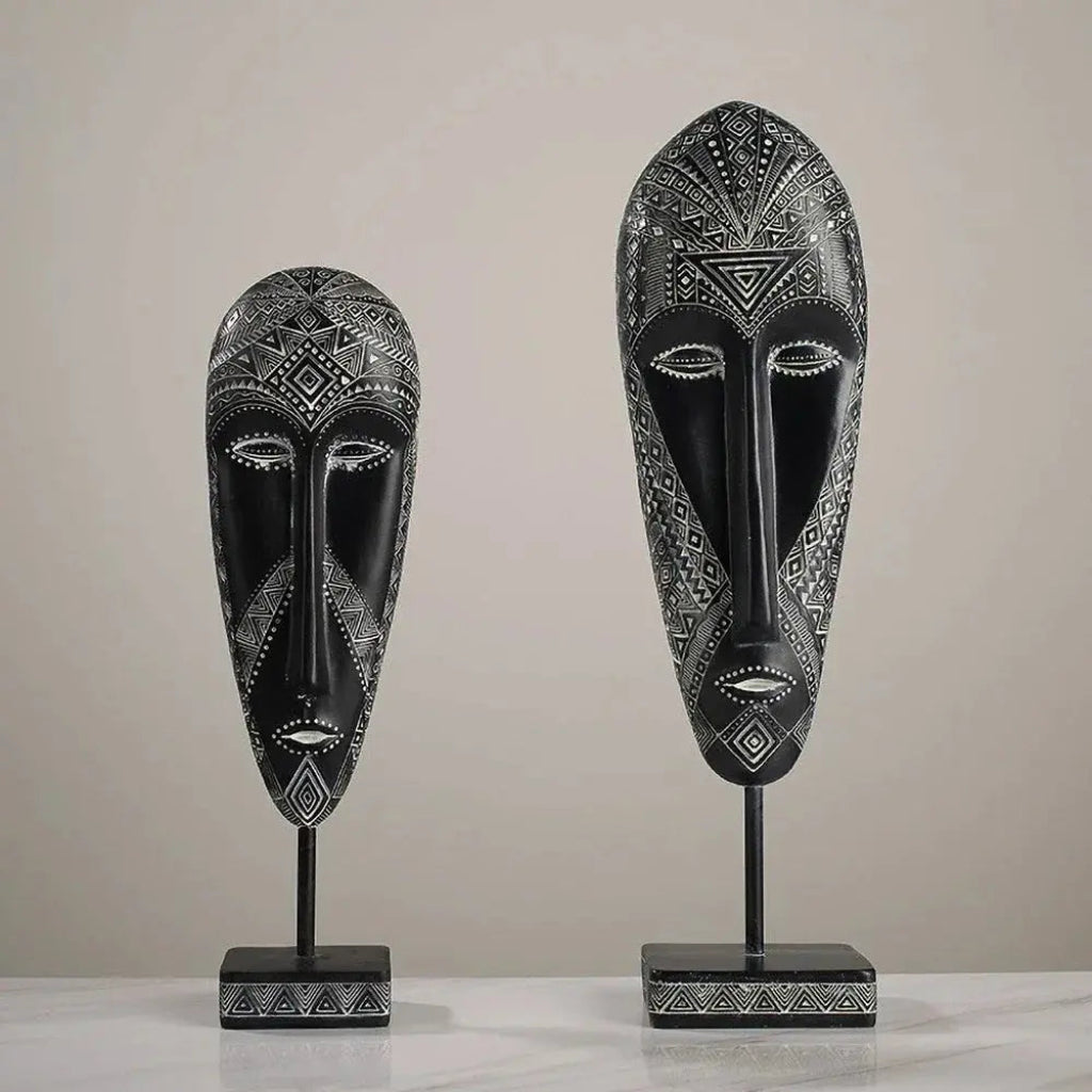 African Mask Wall Art - Hand-Painted Tribal Design | Decorative Figurine | front view | Abstract home decor | House of Avana
