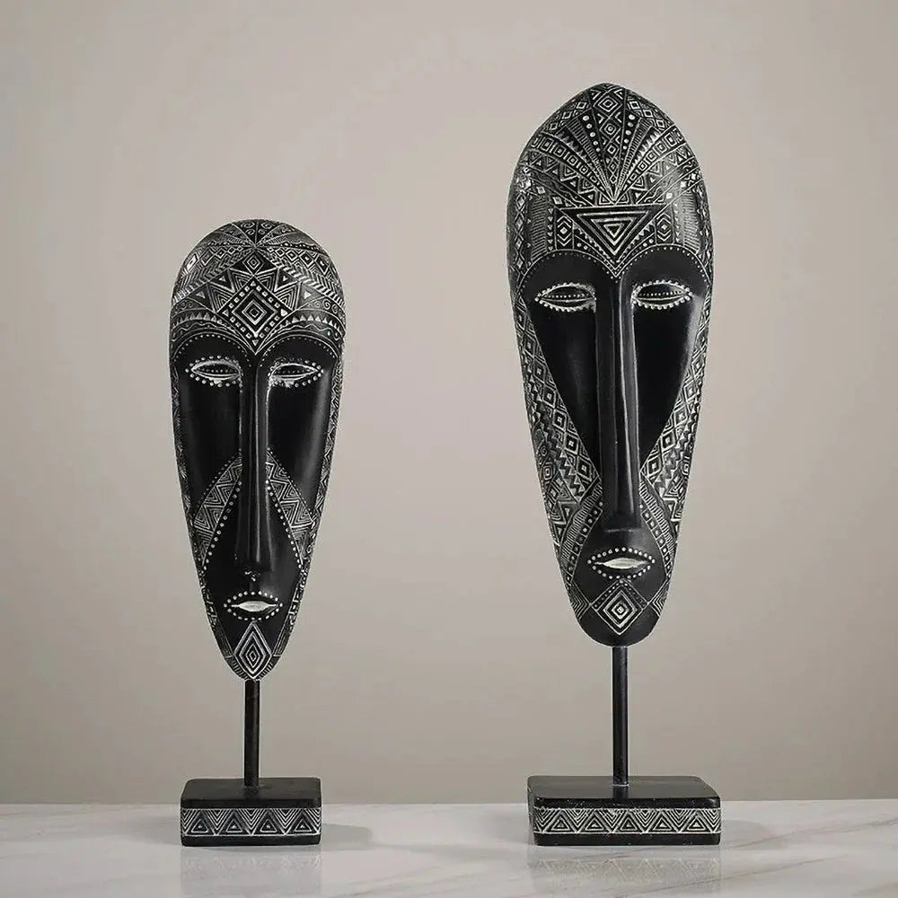 African Mask Wall Art - Hand-Painted Tribal Design | Decorative Figurine | front view | Abstract home decor | House of Avana