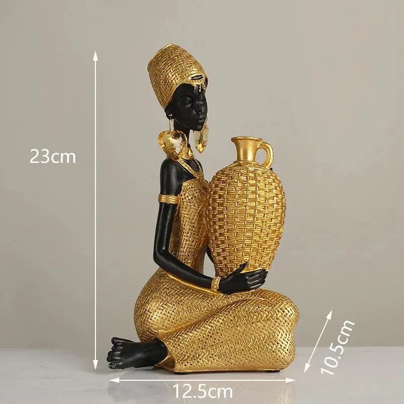 Tribal Figurine - Black Sculpture Decor, angled view - House Of Avana