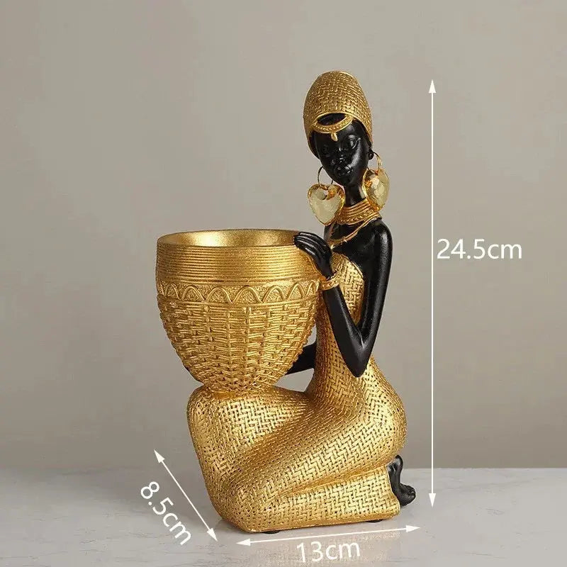Tribal Figurine - Black Sculpture Decor, close-up view - House Of Avana