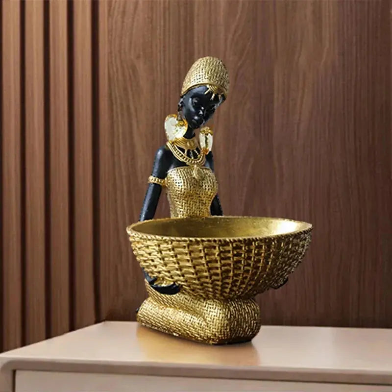 Tribal Figurine - Black Sculpture Decor, side view - House Of Avana