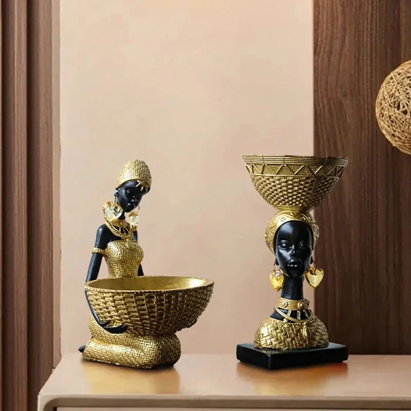 Tribal Figurine - Black Sculpture Decor, top view - House Of Avana
