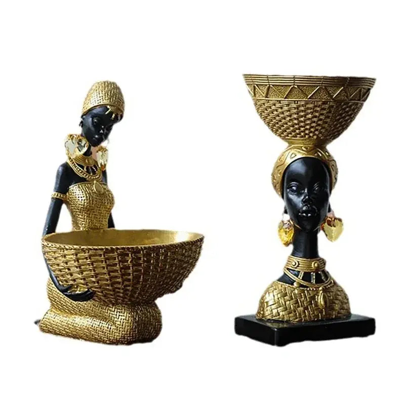 Tribal Figurine - Black Sculpture Decor, angled view - House Of Avana
