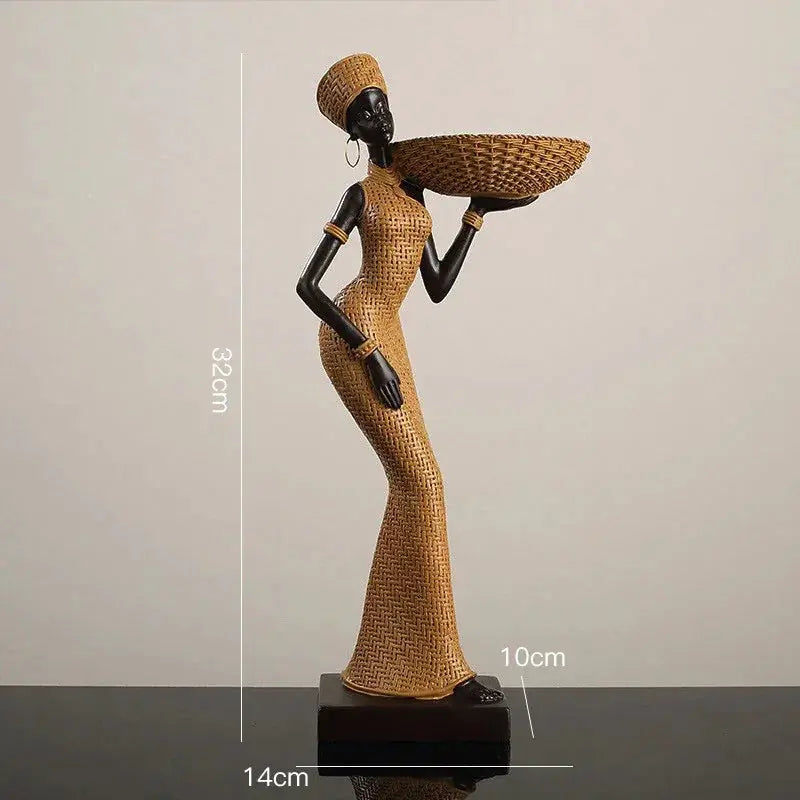 Tribal Figurine - Black Sculpture Decor, angled view - House Of Avana