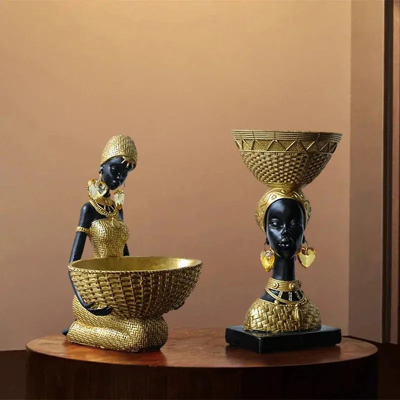 Tribal Figurine - Black Sculpture Decor, front view - House Of Avana