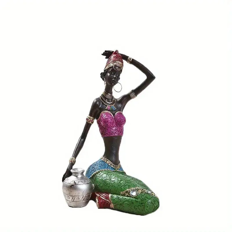 African Tribal Figurines - Colorful Pottery Design, back view - House Of Avana