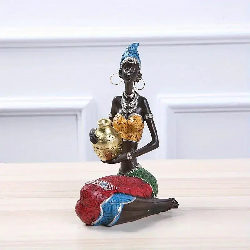African Tribal Figurines - Colorful Pottery Design, side view - House Of Avana