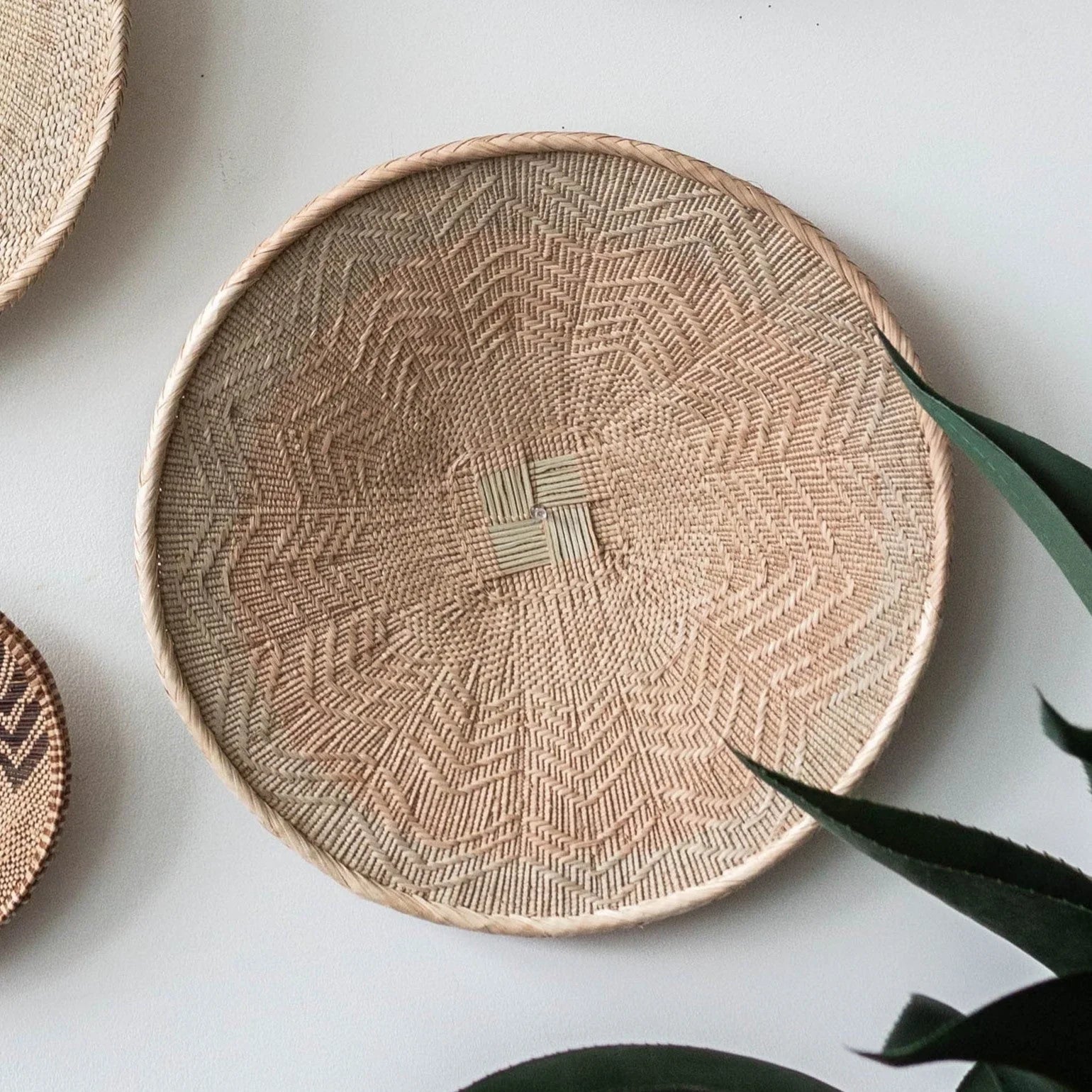 African Wall Basket Decor | Statement Binga Blonde Woven Wall Basket, back view - House Of Avana