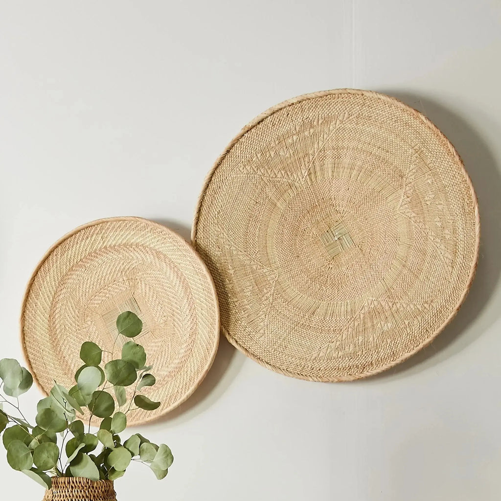 African Wall Basket Decor | Statement Binga Blonde Woven Wall Basket, detail shot - House Of Avana