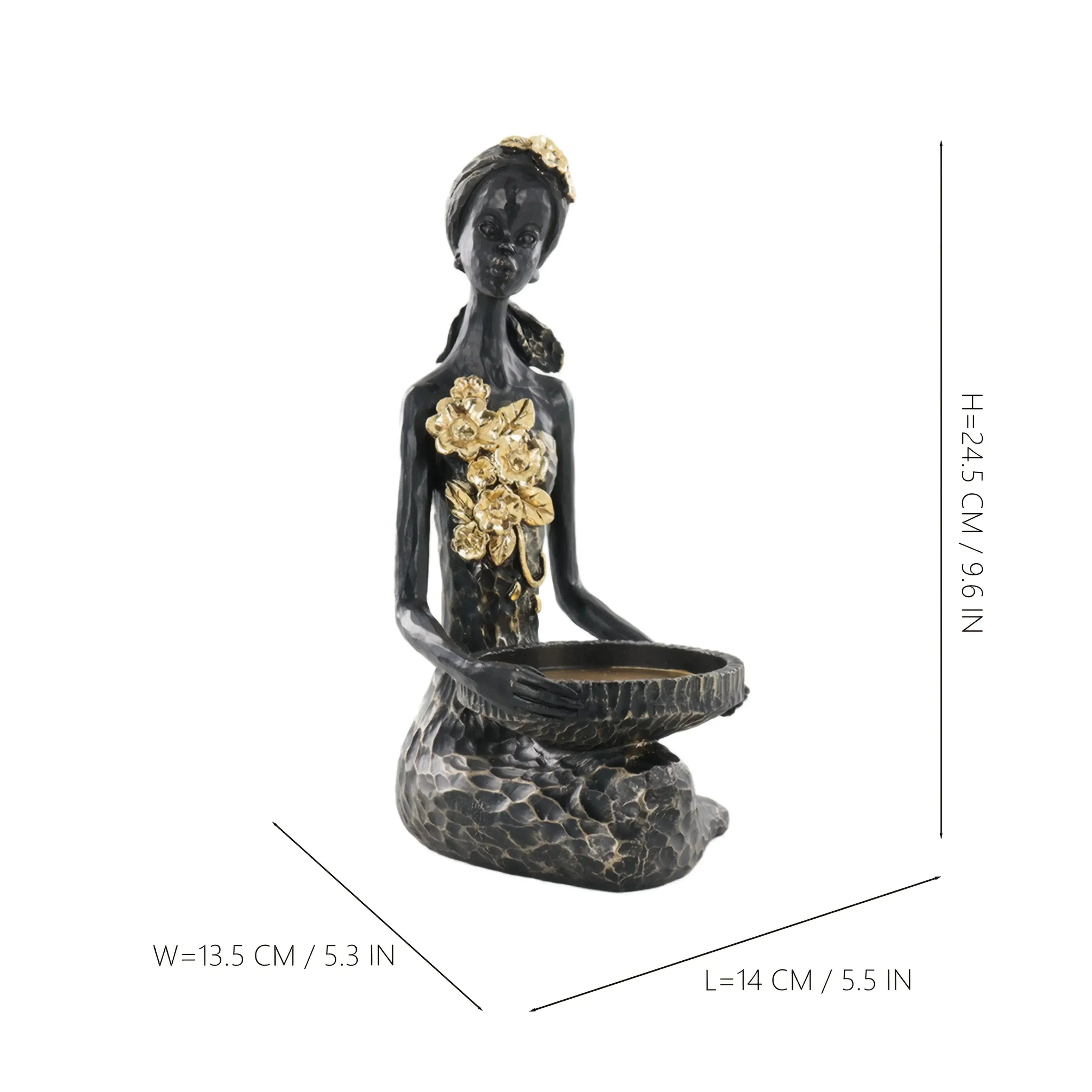 Black Figure Tabletop Statue - African Design, back view - House Of Avana