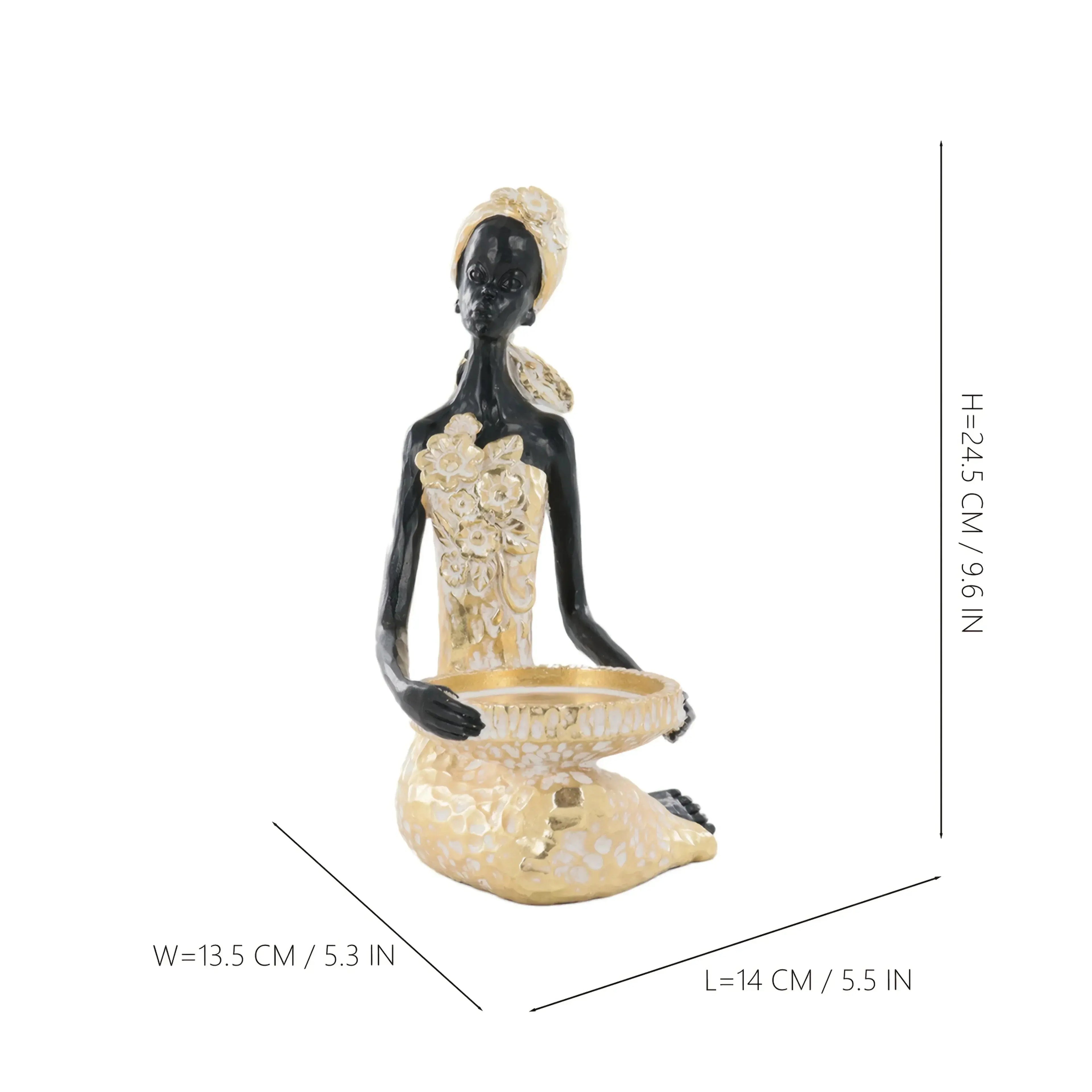 Black Figure Tabletop Statue - African Design, side view - House Of Avana
