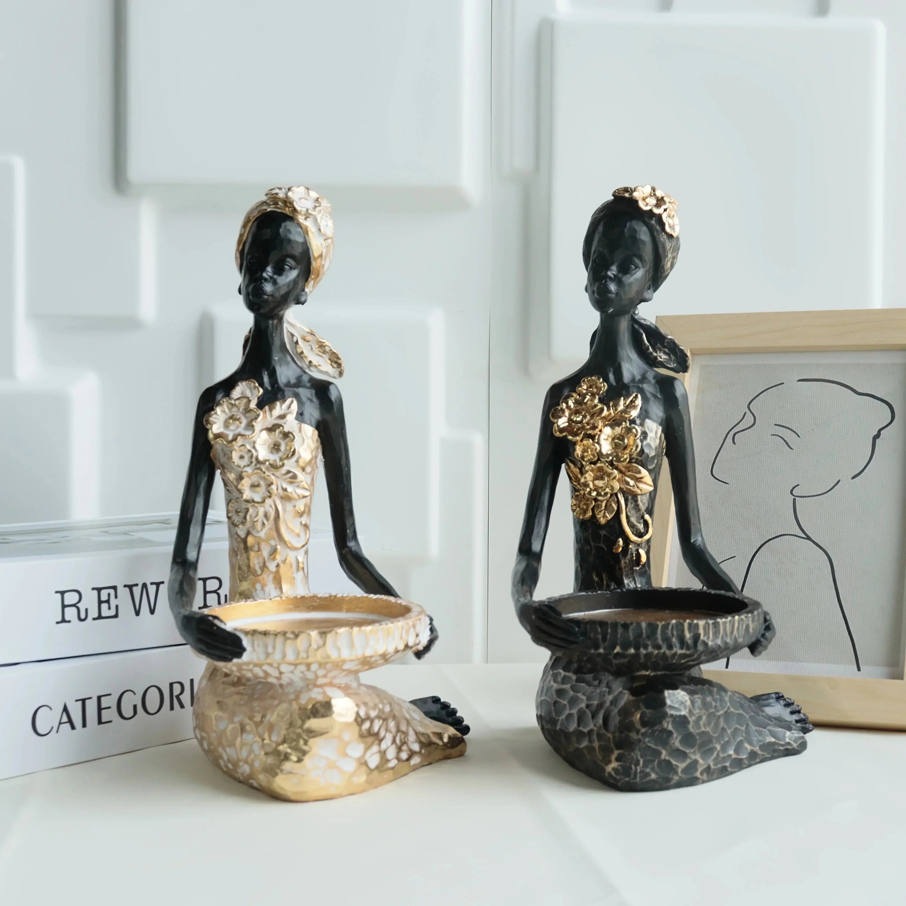 Black Figure Tabletop Statue - African Design, front view - House Of Avana