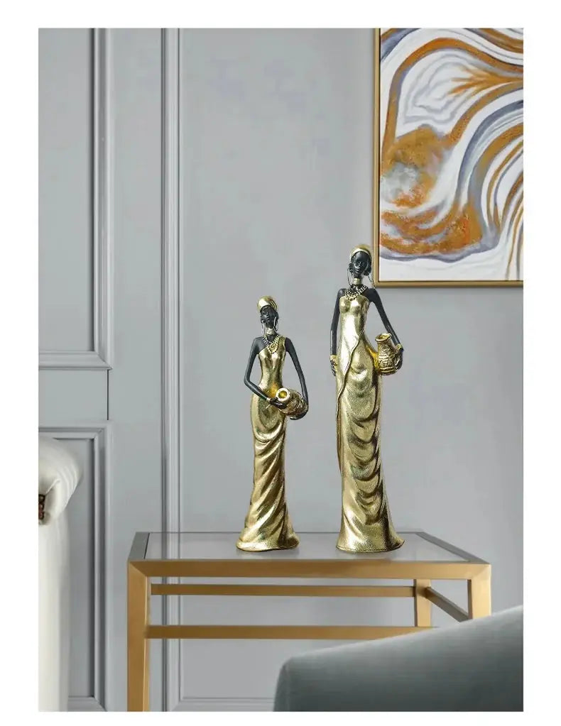 African Figurine - Golden Sculpture Storage, close-up view - House Of Avana