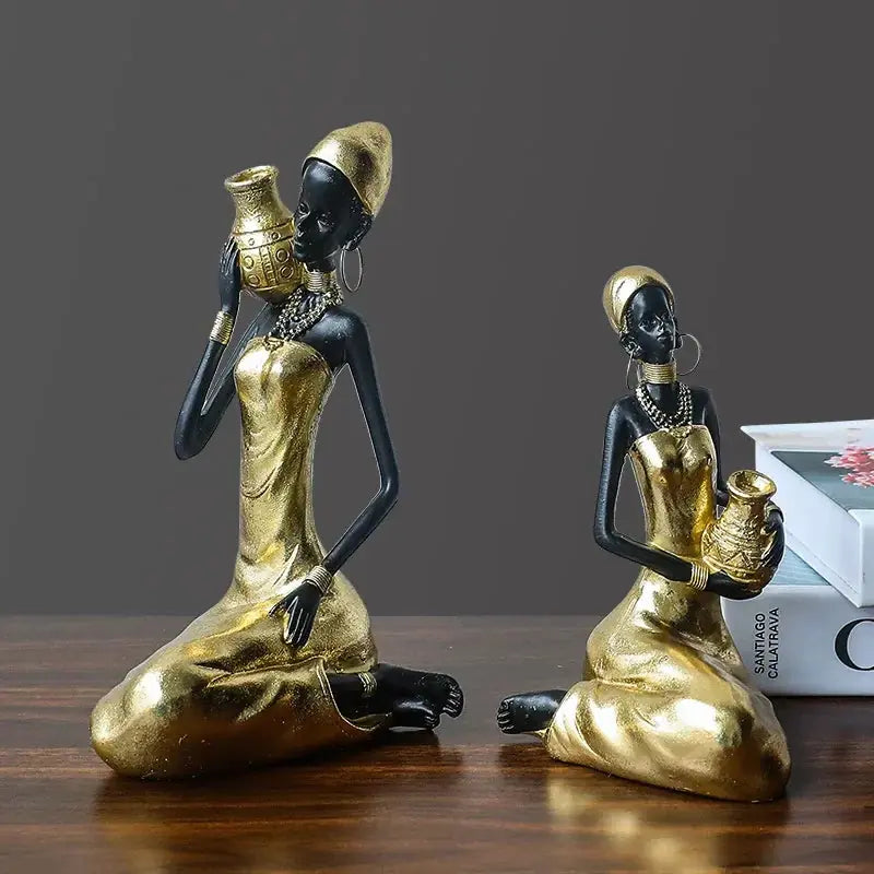 African Figurine - Golden Sculpture Storage, side view - House Of Avana