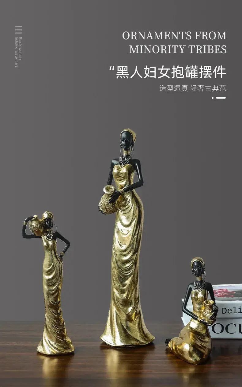 African Figurine - Golden Sculpture Storage, angled view - House Of Avana