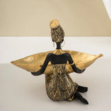 African Woman Figurine with Golden Tray - House Of Avana