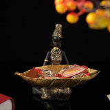 African Woman Figurine with Golden Tray - House Of Avana