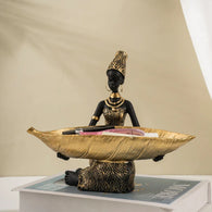African Woman Figurine with Golden Tray House Of Avana