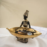 African Woman Figurine with Golden Tray - House Of Avana