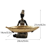 African Woman Figurine with Golden Tray - House Of Avana