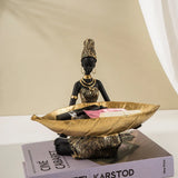 African Woman Figurine with Golden Tray - House Of Avana