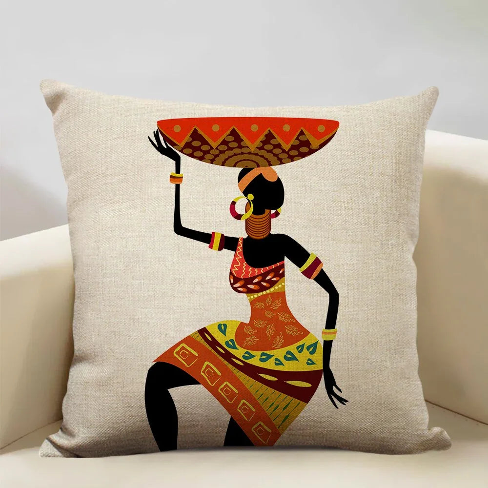 African Woman Dance Geometric Print Cushion Cover - House Of Avana
