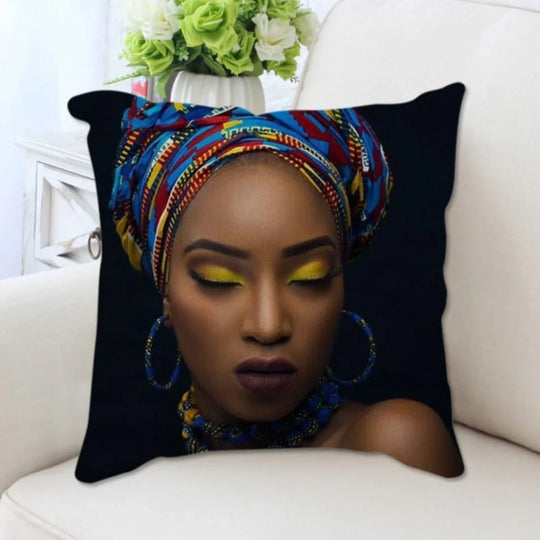 Home Decor African Woman Portrait Print Cushion Cover - House Of Avana
