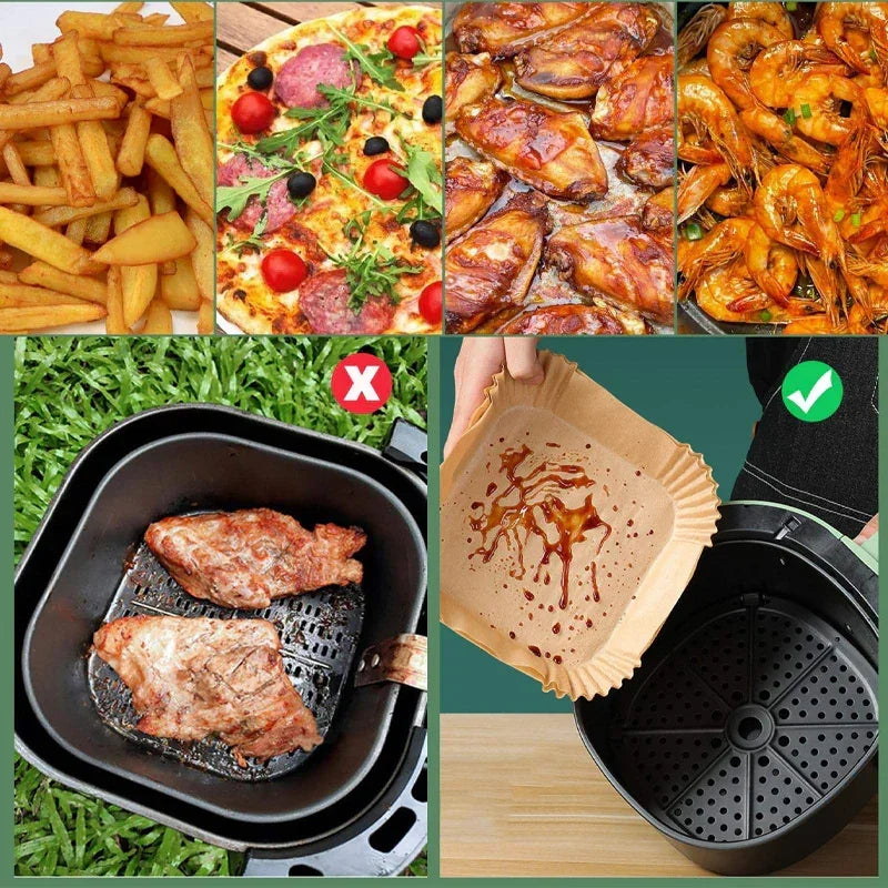 Air Fryer Liners - Non-stick Parchment Paper Square, angled view - House Of Avana