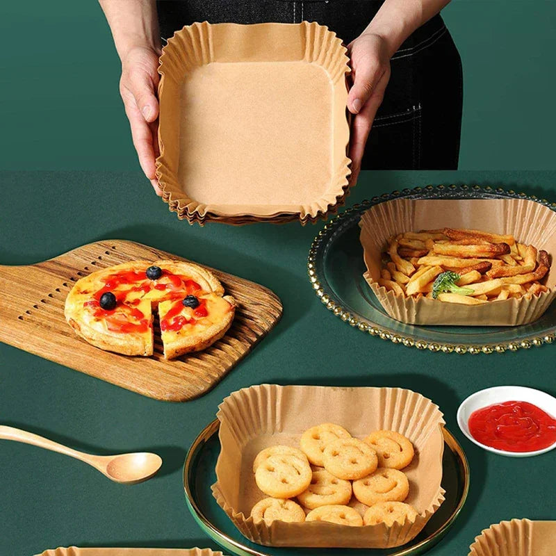 Air Fryer Liners - Non-stick Parchment Paper Square, angled view - House Of Avana