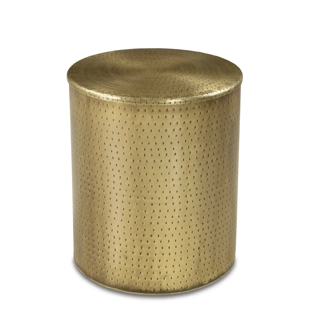 Alevi Drum Gold Iron End Table, front view - House Of Avana